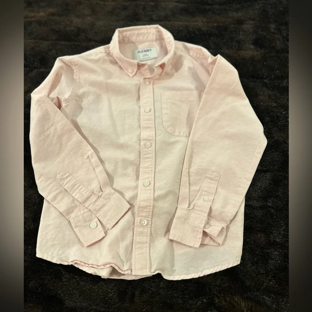 Old Navy Boys Button Down Shirt Size 8 Pink Long Sleeve Built-In Flex